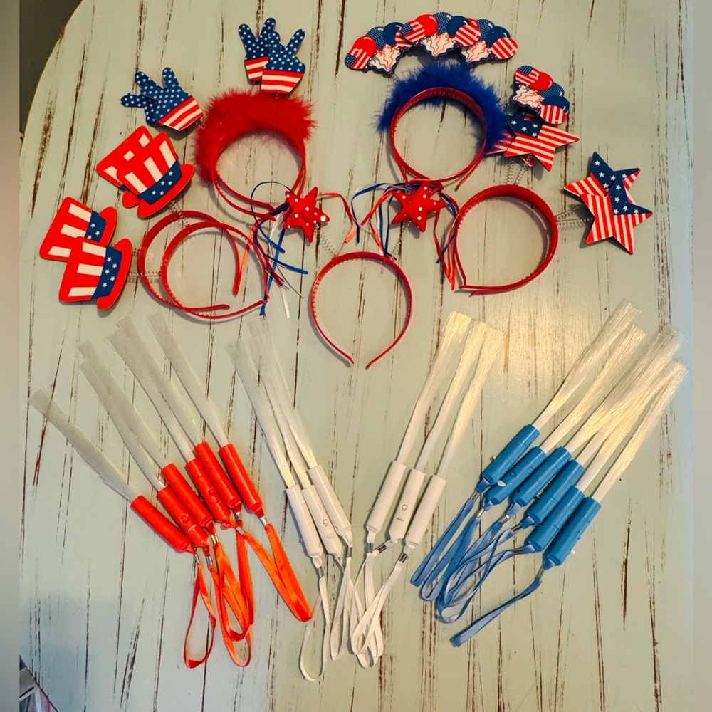 Patriotic USA Bundle Headbands Fiber Optic LED Wands